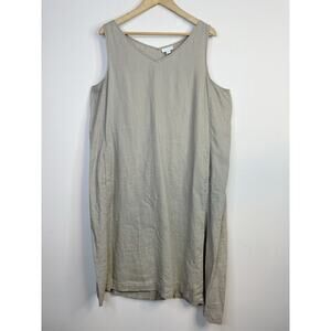 J Jill Pure Jill Asymmetrical Linen Sleeveless Long Midi Dress Tan Lagenlook XL